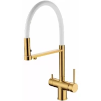Смеситель для кухни Grocenberg GB4095GL с подключением к фильтру, гибким изливом, золотой брашированный
