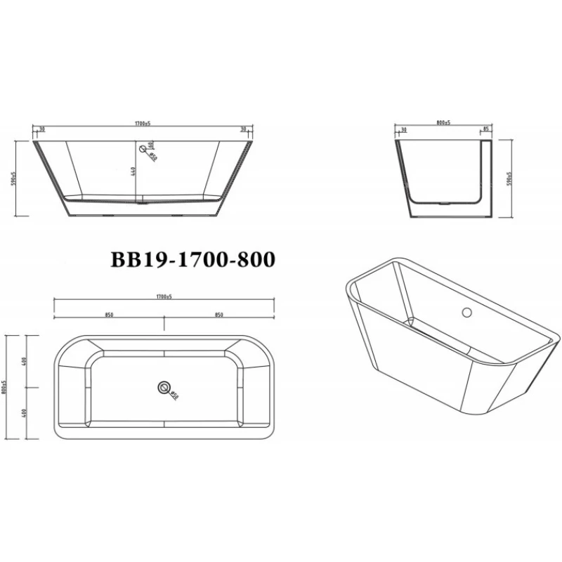 Акриловая ванна 170x80 см BelBagno BB19-1700-800