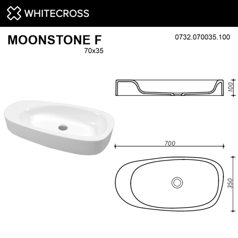 Раковина 70x35 см Whitecross Moonstone F 0732.070035.100