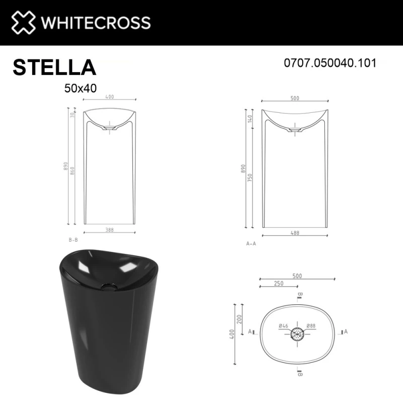 Раковина напольная 50x40 см Whitecross Stella 0707.050040.101