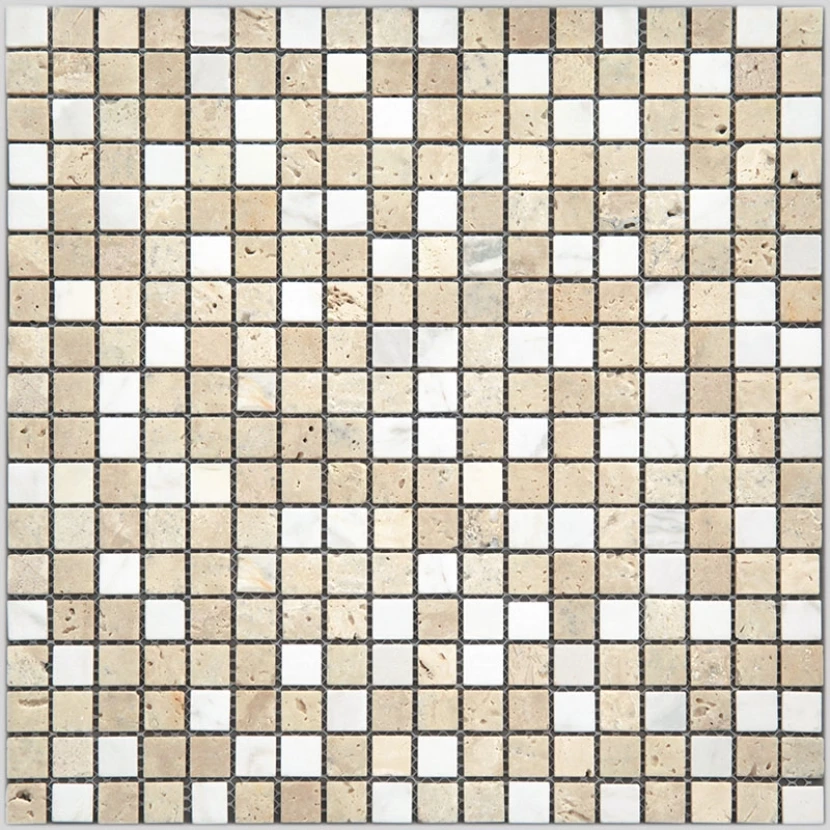 Мозаика Natural i-Tile 4MT-11-15T Мрамор бежевый, белый, поверхность состаренная 29,8x29,8