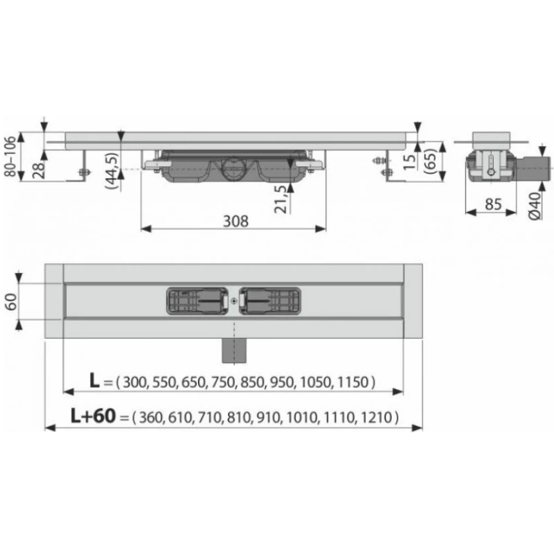 Душевой канал 1044 мм нержавеющая сталь AlcaPlast APZ106 Design APZ106-1050 + DESIGN-1050MN