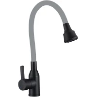 Смеситель для кухни Fmark FS8266H-04 с гибким изливом, черный матовый/серый