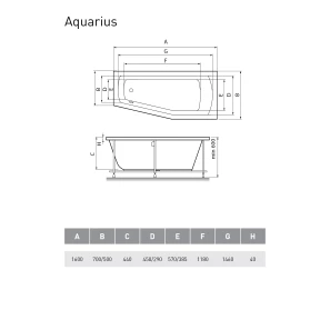Изображение товара акриловая ванна 160x70 см l relisan aquarius gl000013735