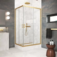 Душевой уголок Vegas Glass ZA-F Protec 80*70 03 01 80x70 см, профиль золотой матовый, стекло прозрачное