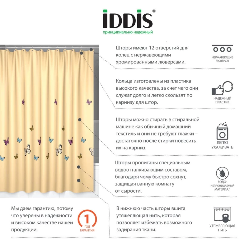 Штора для ванной комнаты IDDIS Basic SCID033P
