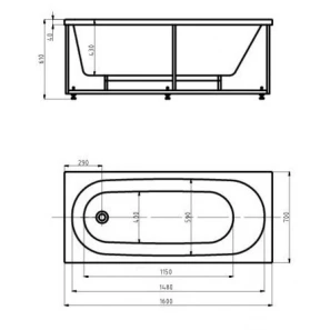 Изображение товара акриловая гидромассажная ванна 160x70 см пневматическое управление премиум форсунки aquatek оберон-160