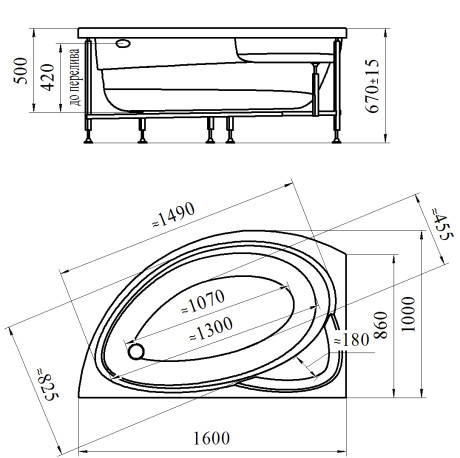Акриловая ванна правая 160х100 см Vannesa Модерна 2-01-0-2-1-214