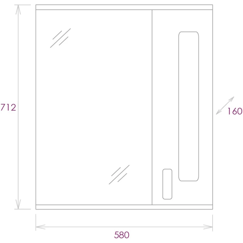 Зеркальный шкаф 58x71,2 см белый глянец R Onika Кристалл 205818