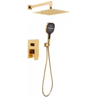 Душевой комплект Hansberge H6070GO 300 мм, со смесителем, золотой