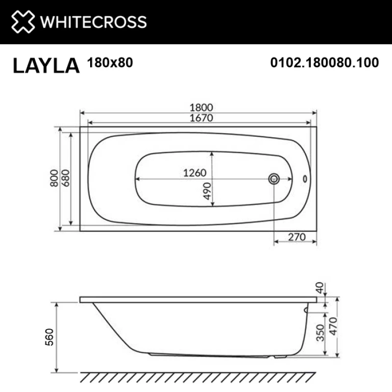 Акриловая ванна 180x80 см Whitecross Layla 0102.180080.100