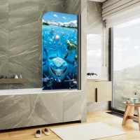 Шторка на ванну MaybahGlass MGV-928-ФП005-6 60 см R, профиль черный матовый, стекло фотопечать