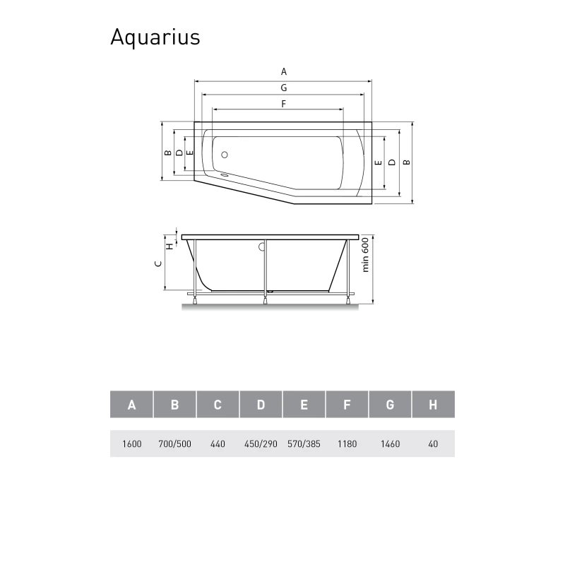 Акриловая ванна 160x70 см R Relisan Aquarius GL000013736
