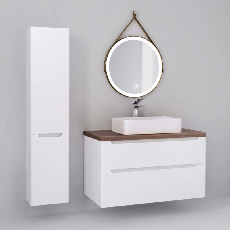 Комплект мебели белый глянец 99,5 см со столешницей бук темный Jorno Wood Wood.01.100/P/W + Wood.06.100/DW + 0085176 + Wood.02.50/TK