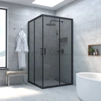 Душевой уголок Vegas Glass ZA NOVO h2000 110 02M 07 110x110 см, профиль черный матовый, стекло графитовое