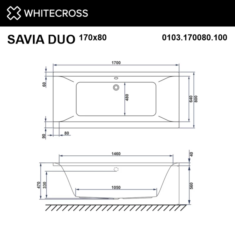Акриловая ванна 170x80 см Whitecross Savia Duo 0103.170080.100
