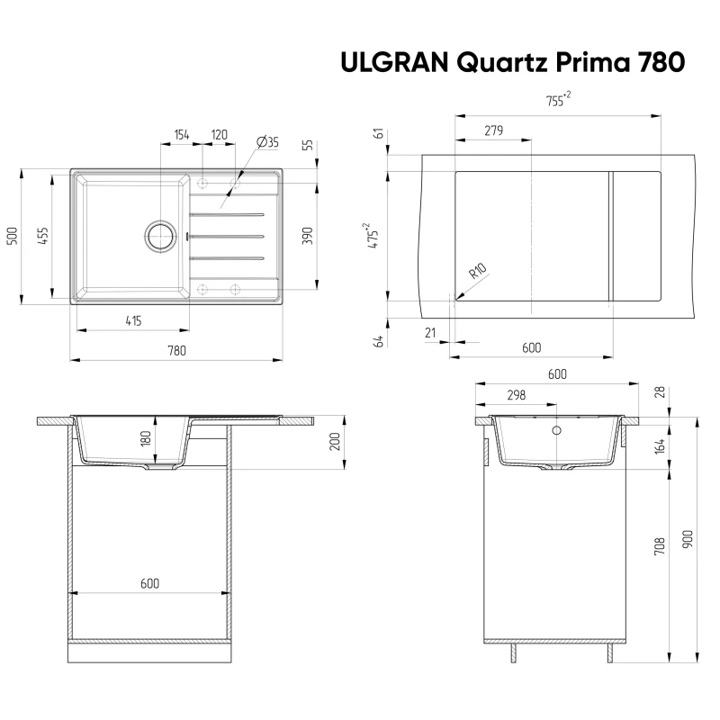 Кухонная мойка Ulgran лен Prima 780-02