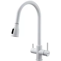 Смеситель для кухни Paulmark Lange La214212-WH с подключением к фильтру, выдвижным изливом, белый матовый