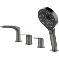 Смеситель на борт ванны Cezares Metauro METAURO-BVD4-GM с душевым гарнитуром, оружейная сталь матовый