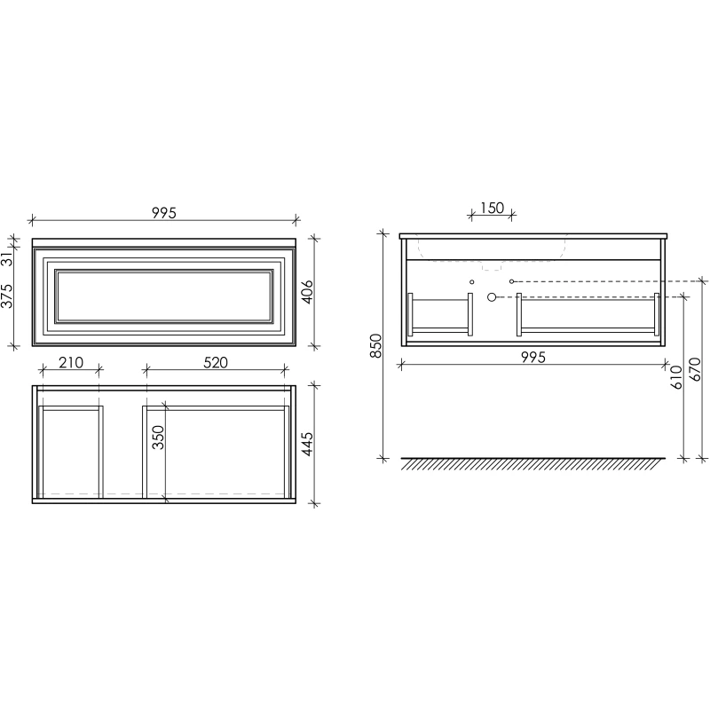 Комплект мебели серый матовый 101 см Sancos Very VR100LSM + CN7014 + SF900