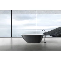 Ванна из литьевого мрамора Abber Dortmund AM9911BW 170x75 см, отдельностоящая, белый матовый/черный матовый