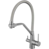 Смеситель для кухни Fmark FS0662-L05 с подключением к фильтру, гибким изливом, сатин