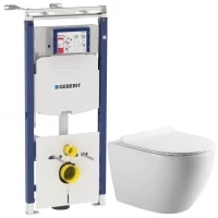 Комплект подвесной унитаз Art&Max Bianchi AM9311CHR/SC + система инсталляции Geberit 111.362.00.5