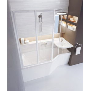 Изображение товара шторка для ванны складывающаяся трехэлементная ravak vs3 130 белая+транспарент 795v0100z1