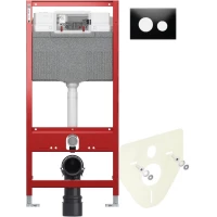 Инсталляция для унитаза Tece TECEloop 9300302 + 9200010 + 9380014 + 9240654 с кнопкой смыва, черный/белый