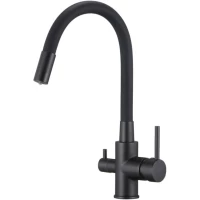 Смеситель для кухни D-Lin D159315-4A с подключением к фильтру, гибким изливом, черный матовый