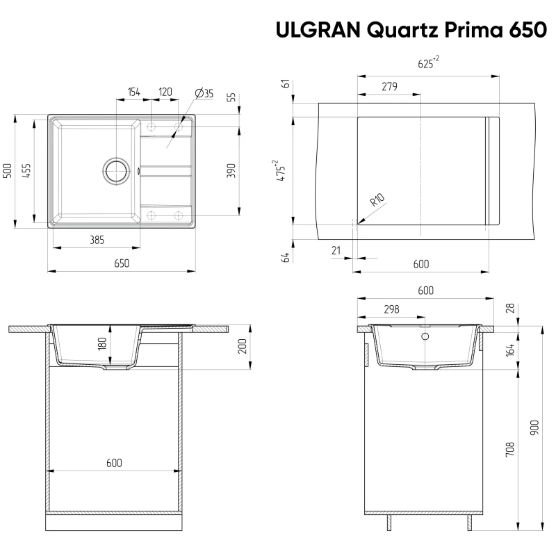 Кухонная мойка Ulgran мокрый асфальт Prima 650-09 