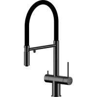 Смеситель для кухни Rivelato Adria 1523517 PVD black с подключением к фильтру, гибким изливом, оружейная сталь