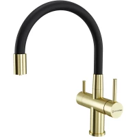Смеситель для кухни KuchenStern Wurm FE 750GL80 с подключением к фильтру, гибким изливом, золотой матовый