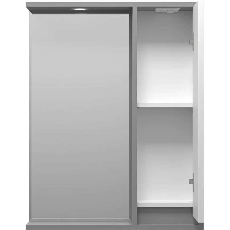 Зеркальный шкаф Brevita Balaton BAL-04065-01-01П 62,5x80 см R, с подсветкой, выключателем, белый матовый/серый матовый