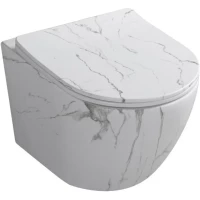 Унитаз подвесной Ceruttispa Sella Aria CT9532 безободковый, торнадо, с сиденьем микролифт, белый мрамор