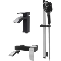 Комплект смесителей Hansberge Cubito H7077BC с душевым гарнитуром, хром/черный матовый