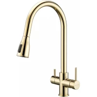 Смеситель для кухни Paulmark Lange La214212-LG с подключением к фильтру, выдвижным изливом, светлое золото