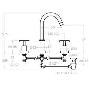 Изображение товара смеситель для раковины с донным клапаном ramon soler rs-cross 6242va1167