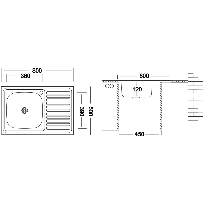 Кухонная мойка матовая сталь Ukinox Стандарт STD800.500 ---4C 1R-