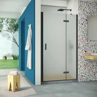 Душевая дверь Vegas Glass AFP Retta 110 02M 10 R 110 см R, профиль черный матовый, стекло сатин