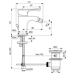Изображение товара смеситель для биде с донным клапаном ideal standard dot 2.0 bc324aa