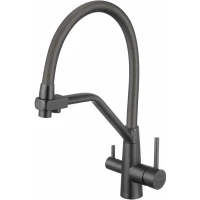 Смеситель для кухни Fmark FS0662-Q06-V2 с подключением к фильтру, гибким изливом, графит