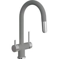 Смеситель для кухни Florentina Маэстро 337.03Н.2123.307 с подключением к фильтру, выдвижным изливом, нержавеющая сталь/серый шелк