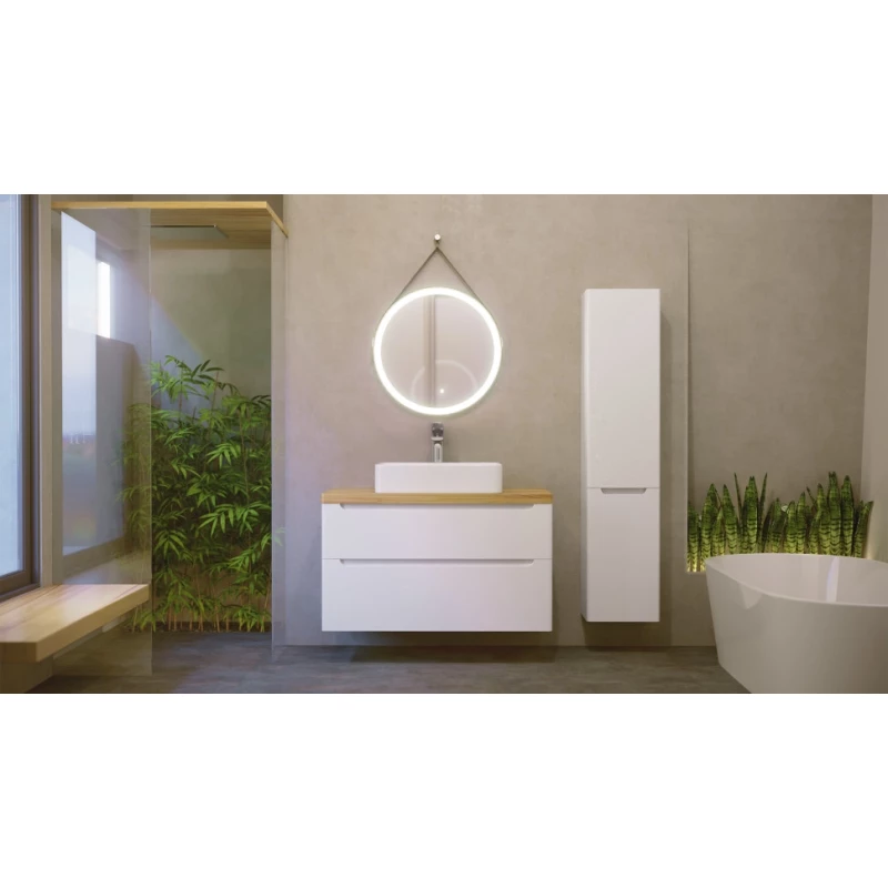 Комплект мебели белый глянец 99,5 см со столешницей бук светлый Jorno Wood Wood.01.100/P/W + Wood.06.100/LW + 0085176 + Wood.02.50/TK