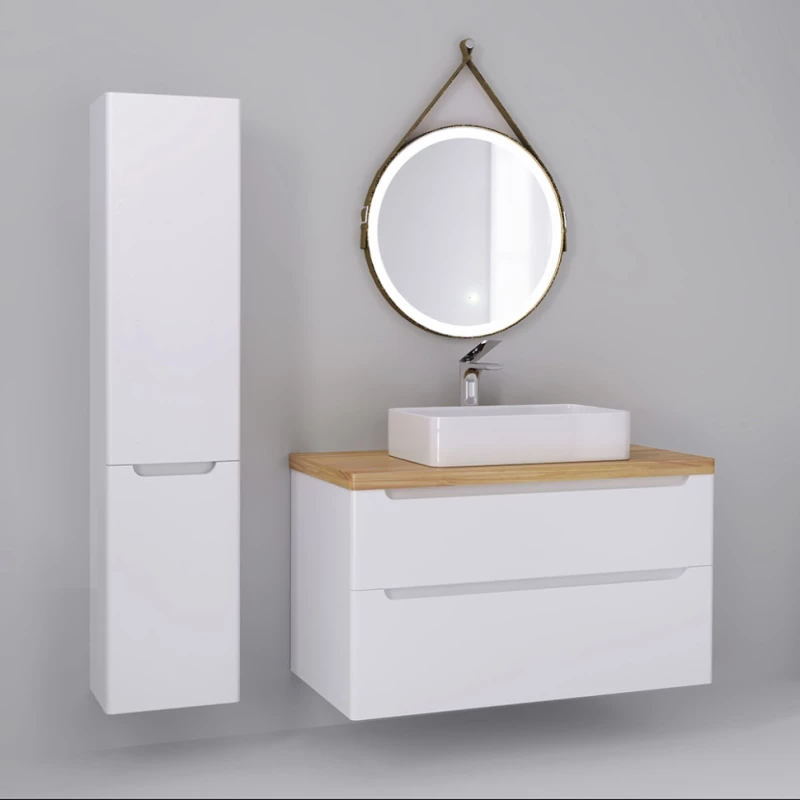 Комплект мебели белый глянец 99,5 см со столешницей бук светлый Jorno Wood Wood.01.100/P/W + Wood.06.100/LW + 0085176 + Wood.02.50/TK