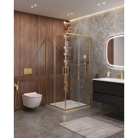 Душевой уголок Cezares Molveno MOLVENO-A-2-100-C-BORO-IV 100x100 см, профиль золотой матовый, стекло прозрачное