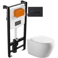 Комплект подвесной унитаз Art&Max Elegant AM9316CHR/SC + система инсталляции Jacob Delafon E24156-NF + E20859-7-BMT                