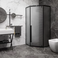 Душевой уголок Ceruttispa C3ABD 87x87 см, профиль черный матовый, стекло рифленое