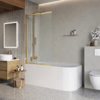 Шторка на ванну BelBagno Luce LUCE-VF-11-100/145-C-ORO 100 см, профиль золотой, стекло прозрачное