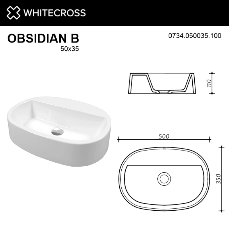 Раковина 50x35 см Whitecross Obsidian B 0734.050035.100